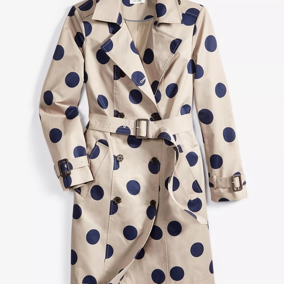 On 34th polka-dot Trench-coat Size M Beige Blue Navy Dots BNWT. NO LOW BALLING!! - Picture 2 of 8